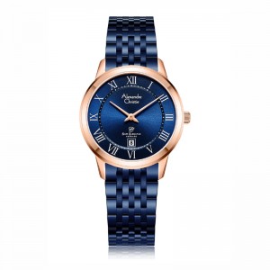 Alexandre Christie AC 8709 Rosegold Blue Roman Lady Slim Elegance Sapphire LDBURBURM